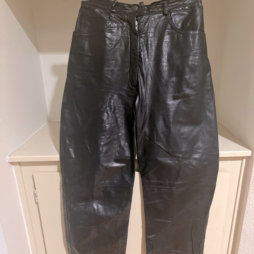 Womens Vintage Black Leather Pants , fully lined! High Rise.